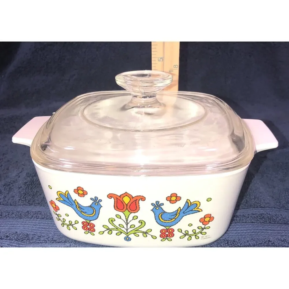 CorningWare 1.5 Quart Square Casserole Dish Lid Blue Birds A-1 1/2- B